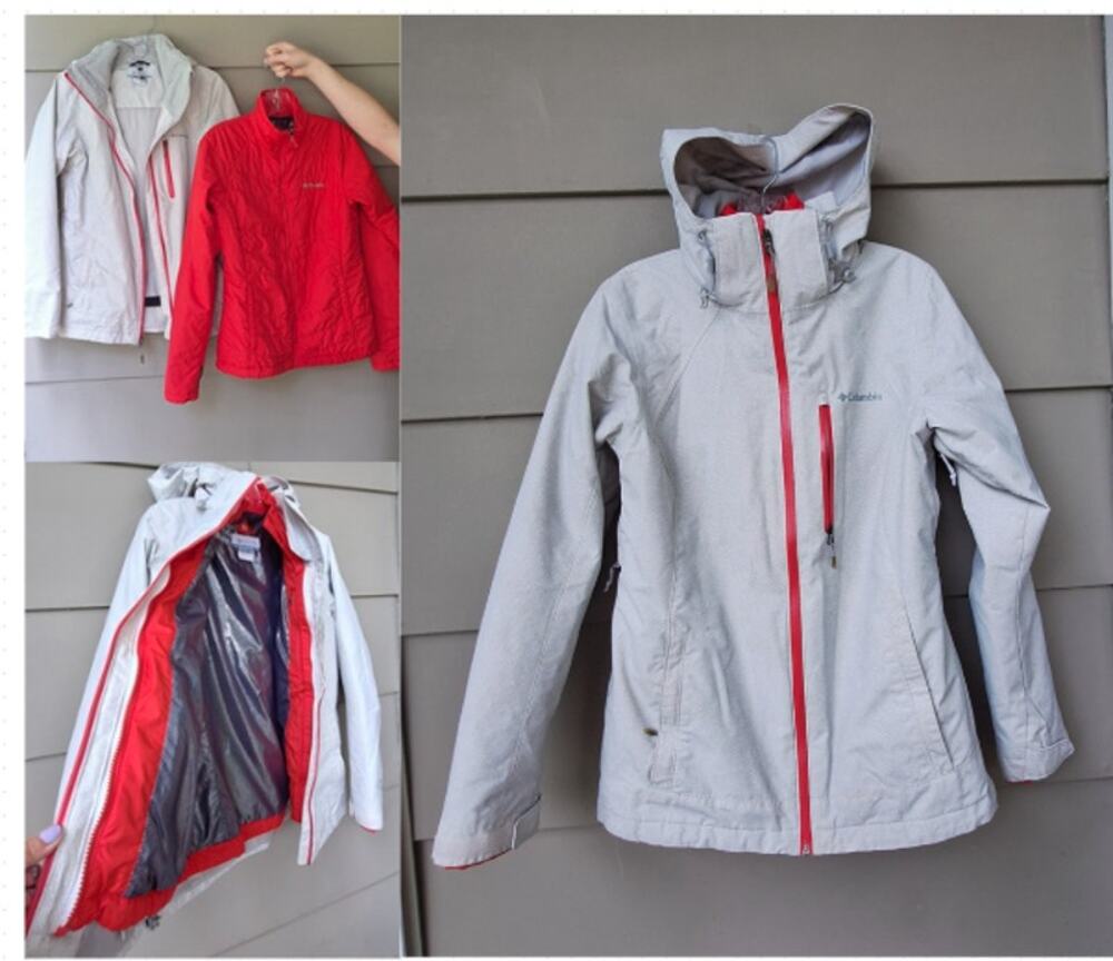 Columbia Women Nordic 3 in 1 Interchange Winter Spring Coat Jackets Gray Red S